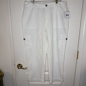 Womens 12 Crop Cargo Pant NWT Cream Linen Blend Cropped Pants